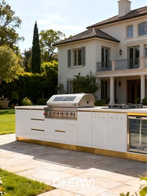White Cabinet with Gold Base Trim BY01